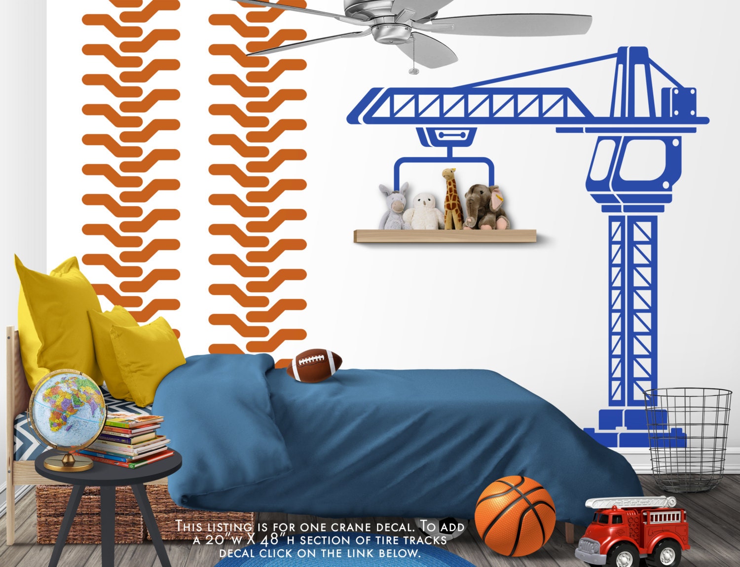 Construction Crane Vinyl Wall Decal Boys Bedroom Wall Decal