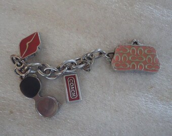 Vintage Coach Pink Silver Charm Key Fob Bag Purse Chain Keychain