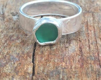 Sea Glass Ring, Green Sea Glass Ring,Sterling Silver Sea Glass Ring,Sea Glass jewellery, Sea Glass Jewelry, Silver Rings, Gift for Her, UK