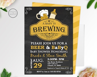 A Baby is Brewing Invitation, BBQ Baby Shower Invitation, Baby Q Shower Invitations, BabyQ Invitation, Coed Shower, Chalkboard Invite