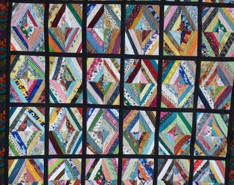 string quilt, scrap quilt, queen size quilt, king size quilt, diamond quilt, rainbow quilt, modern quilt