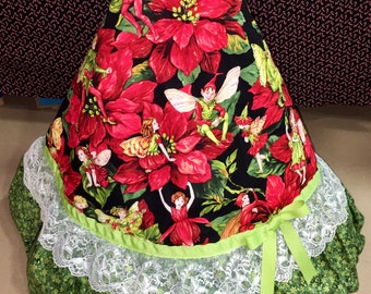 Christmas Tree Skirt with Fairies and poinsettias