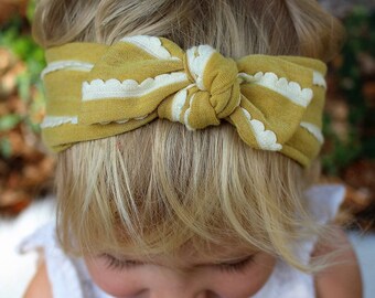 mustard yellow ruffle top knot headband