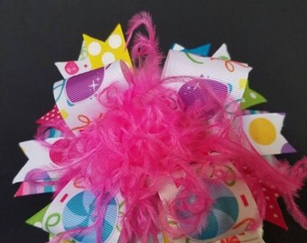 Candy Land Over Top Boutique Hairbow Headband Ostrich Feather