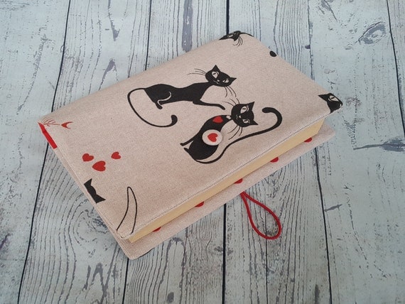 Fabric book cover, Romantic Cats, bible cover, book cover, notebook cover, cotton book cover, fabric journal cover, traveler book cover