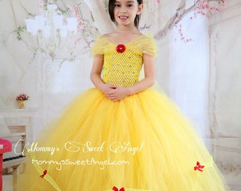 beauty and the beast tutu dress. 2-piece set- tutu dress and matching bow. Birthday tutu dress. Princess tutu dress. Yellow princess dress.