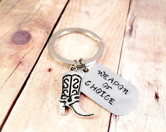 Cowboy Boot Keychain, Boot Keyring, Weapon of choice Keychain, Cowgirl Keyring, purse charm keychain, Gift for her