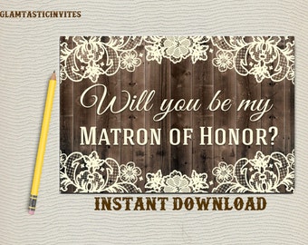 Will you be my Matron of Honor, Rustic, Rustic Wedding, Rustic Will you be my Bridesmaid card, Bridesmaid proposal, Printable, Rustic Card