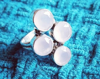 Pink Chalcedony Sterling Silver 925 Ring - Size O/7.5 - 'Spring Blossom'