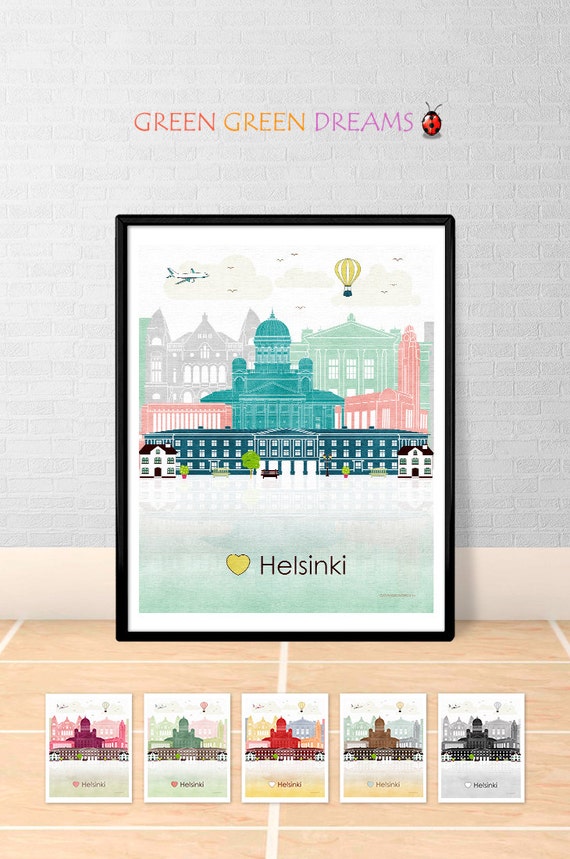 Helsinki print poster Wall art Helsinki skyline Finland Europe