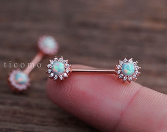 nipple ring nipple piercing nipple jewelry nipple barbell fire opal zircon flower Rose Gold #1N01
