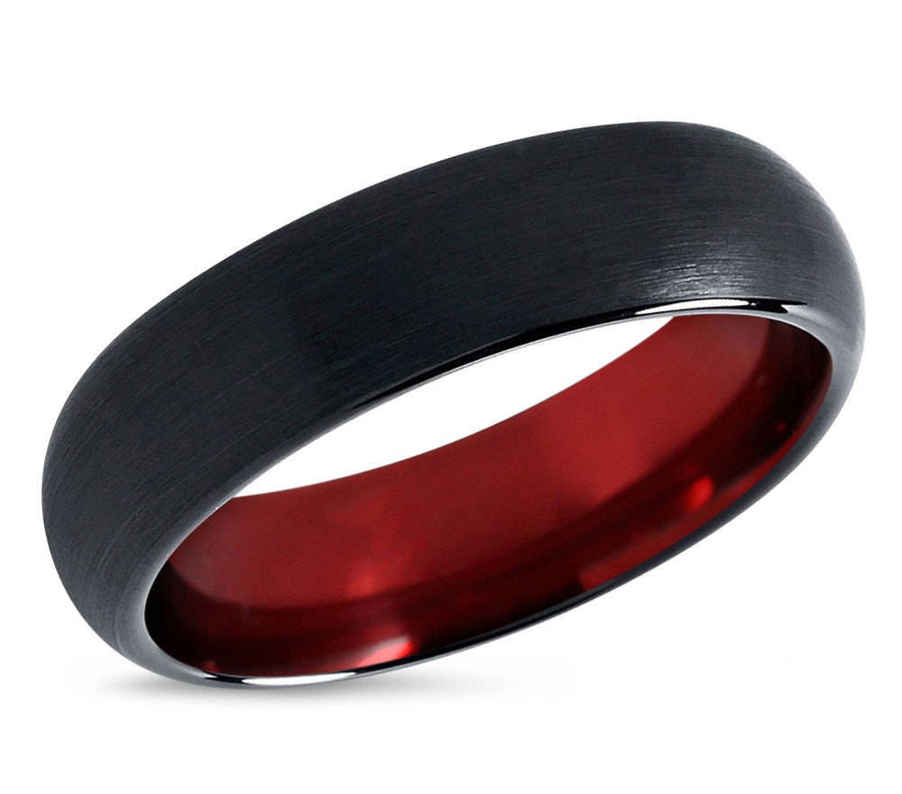 Mens-Wedding-Band-Red,-Black-Tungsten-Ring,-Wedding-Ring-...