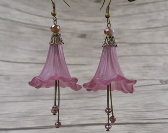 Burgundy Earrings Red Flower Earrings Bead Dangle Earrings Drop Earrings Bead Earrings Vintage Earrings Statement Earrings Flower ED-029