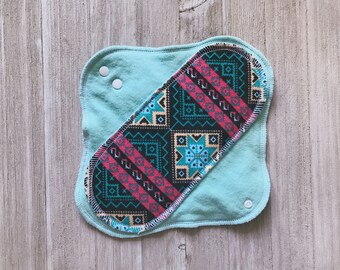 Tribal Mint and Coral Mama Cloth Menstrual Pads