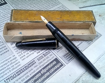 Vintage Golden Pen, Black Piston Filler Fountain Pen, German Golden Pen, Gift Idea