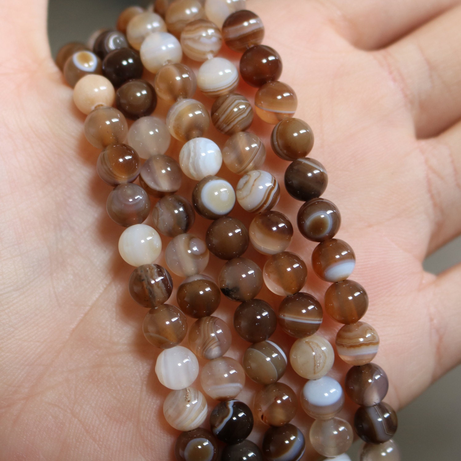 6mm Brown Banded Gemstone Beads Round Beads Brown Beads