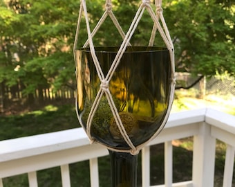 Upcycled Wine Bottle Hanging Planter with Macrame