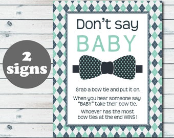 Don’t Say Baby Bow Tie Baby Shower Game Sign, Bow Tie Don’t Say Baby Printable Sign, Bow Tie Clothes Pin Game, Little Man Baby Shower Game