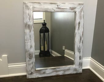Mirror, Whitewash Wood, Wood Frame Mirror, Rustic Wood Mirror, Bathroom Mirror, Whitewashed Wall Mirror, Vanity Mirror, Small Large Mirror