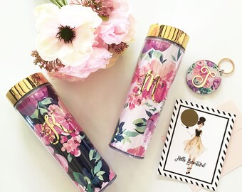 Personalized Floral Tumblers - Bridesmaids Personalized Gifts - Bridal Party Gifts, Birthday Gifts