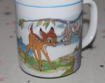 Vintage Walt Disney Bambi Porcelain Coffee Mug Cup Made in Japan Thumper Disneyland