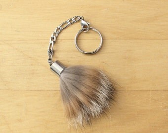 Recycled fur keychain in stainless steel, zippered charm