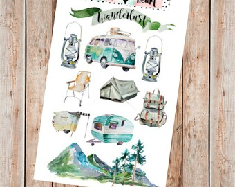 Vintage Wanderlust Camping planner stickers