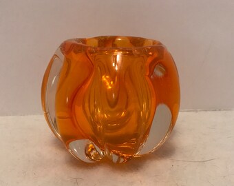 Heavy Orange Glass Candleholder