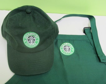 Halloween Costume Starbucks barista apron and hat set,both adjustable one size fit all