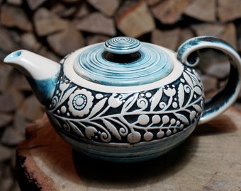 Family gift Large pottery teapot Unique teapot Sister gift Wedding gift ideas Farmhouse decor Gift idea Kitchen Anniversary gift Blue teapot