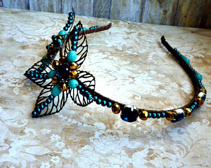 Baroque headband everyday Blue turquoise Brown gold headdress dolce crown high fashion headpiece wedding DG Flower tiara luxury gift her
