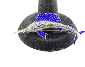 Sterling Silver / Enamel / Marcasite Marlin Brooch