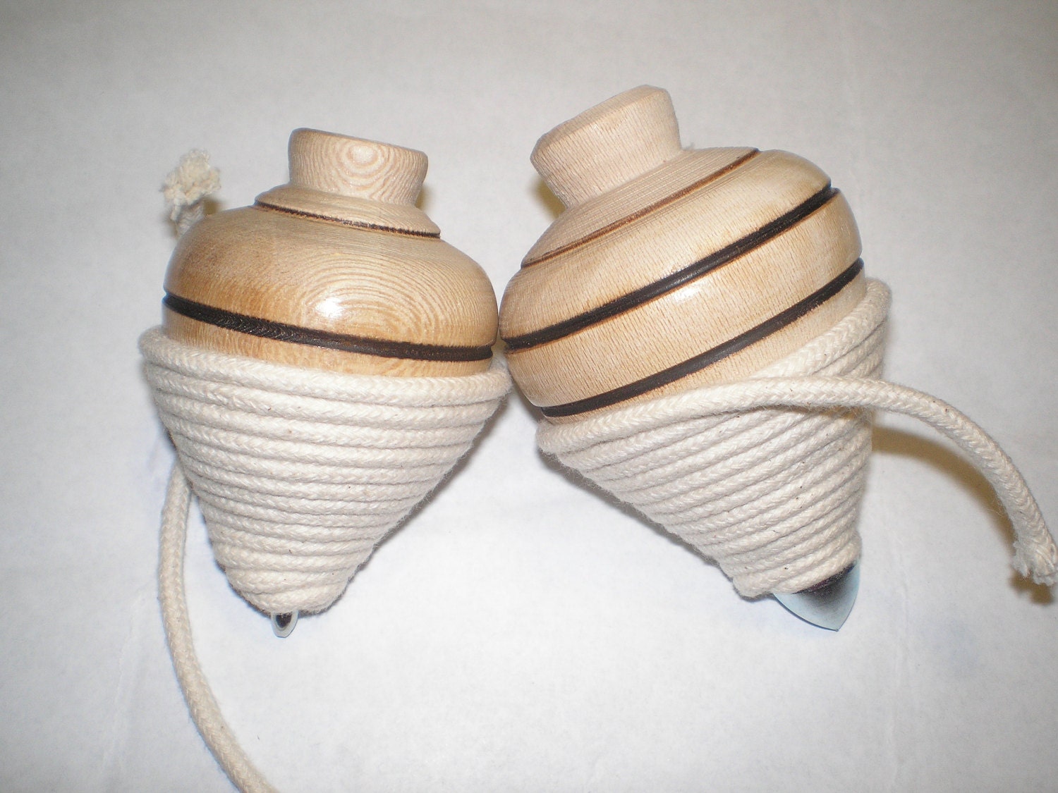 Toys-Two Wooden Spinning Tops Two Traditional wood spinning