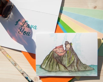 Lava, "I Lava You", Lava (inspired), greetings card with color envelope, from watercolor painting, St Valentine, Love