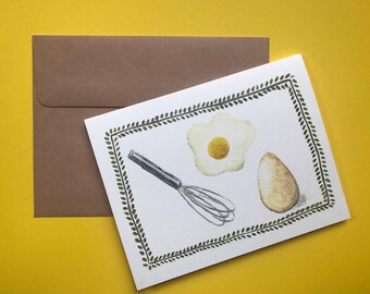 Eggs 'n Herbs Greeting Card - Fried Egg - Whisk - A2 Single Card