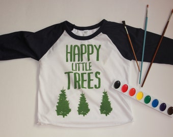 bob ross happy little trees christmas shirt