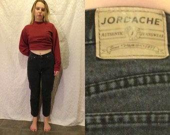 1980s 90s JORDACHE Black Denim High Waisted Grunge Mom Jeans Women's Size S - 27"/28" Waist