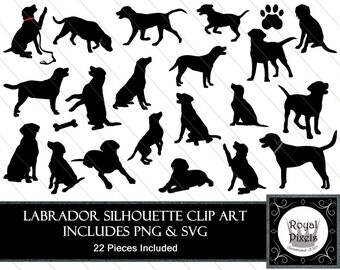 Labrador Silhouette Clip Art - 22 Piece - Pet Dog Silhouette - 7 inches - Instant Download - Printable - SVG & PNG #76