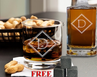 Personalized Whiskey Glasses Set of 2, Groomsmen Gift, Custom Whiskey Glass, Engraved Whiskey Glass, Whiskey Stones, Wedding Gift