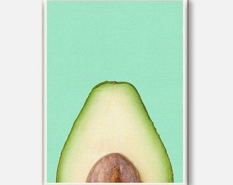 Avocado Print, Tropical Fruit Wall Art, Kitchen Printable Decor, Avocado Half Slice, Digital Download, Food Avocado, Tropical Food Prints,