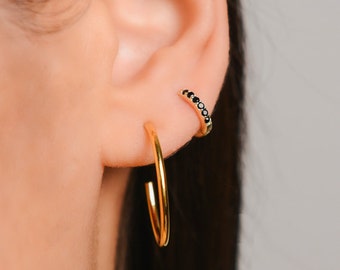 Small hoops earrings-Gold ear cuff - ear cuff earrings - gold earrings - cz earrings - tiny hoop earrings