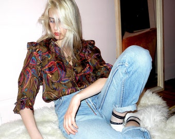 Marc D'Alcy 1970s silk ruffle blouse