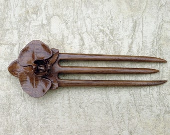 Hair fork orchid,Hair fork wood orchid, Hair accessories of wood, Hair pin fork, Hair stick, Hair jewelry, Hairpin wood, Wood carving.