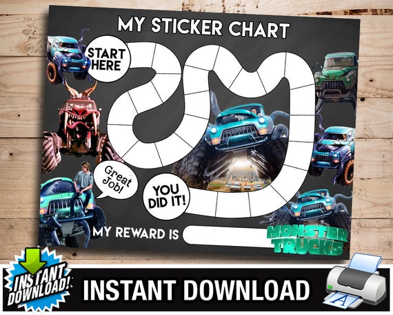 Monster Trucks Themed Sticker Chart Reward Chart Instant