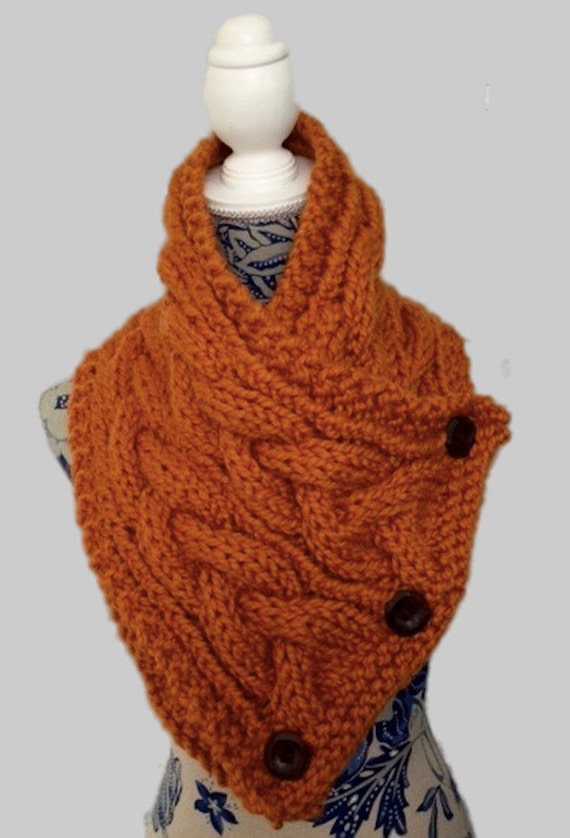 Download Eirene Cable Knit Neck Warmer / Mock Buttoned Scarf / Cowl