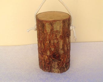 Oak Log doorstop. Solid Oak wood doorstop with bark. Modern Rustic style. Natural Oak Wood Slab- white rope cord handle. Timber door stop.