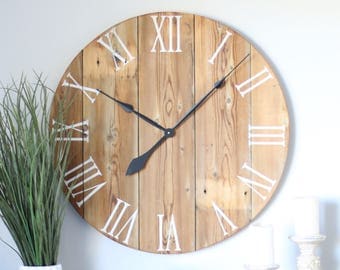 Handmade wooden wall clock. Large wall clock. Rustic wall clock. Oversized wall clock. Natural wood clock. Wall clock