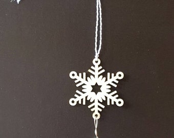 Laser Cut Wood Snowflake Ornament with Chandelier Crystal