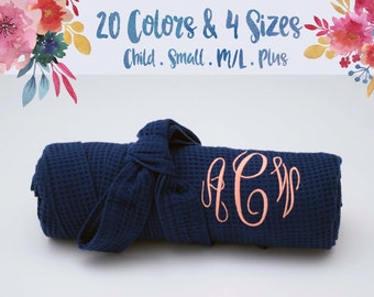 Monogram robe, Bridesmaid waffle Robes, Bridesmaid gift, plus size robe, flower girl robe, bridal party gift, bridesmaid robe (R001)
