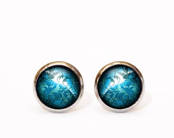 Stud Earrings Turquoise Earrings Floral Boho Stud Earrings Christmas December Gift for Her Modern Minimal Earring Rustic Turquoise Jewellery